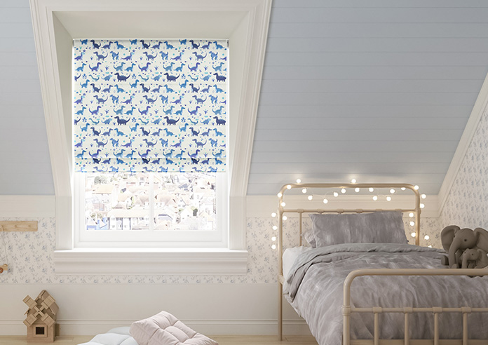 Dino Land, Blue Denim - Motorised Roman Blind - Image 3